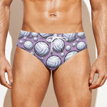 Purple And White Volleyball Print Men's Swim Briefs