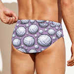 Purple And White Volleyball Print Men's Swim Briefs