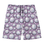 Purple And White Volleyball Print Men's Swim Trunks