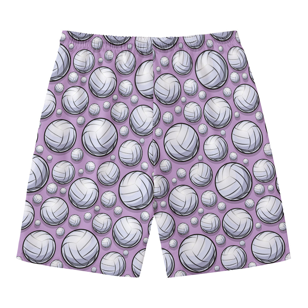 Purple And White Volleyball Print Men's Swim Trunks