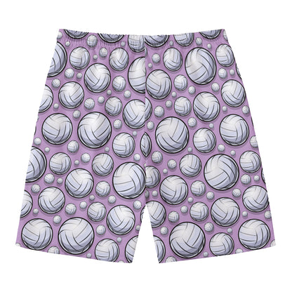 Purple And White Volleyball Print Men's Swim Trunks