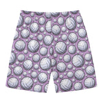 Purple And White Volleyball Print Men's Swim Trunks