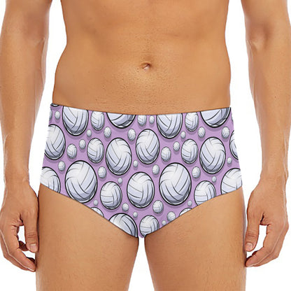 Purple And White Volleyball Print Men's Triangle Swim Briefs