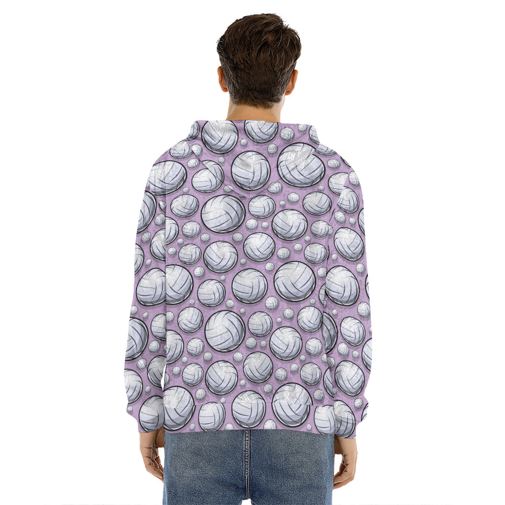 Purple And White Volleyball Print Men's Velvet Pullover Hoodie