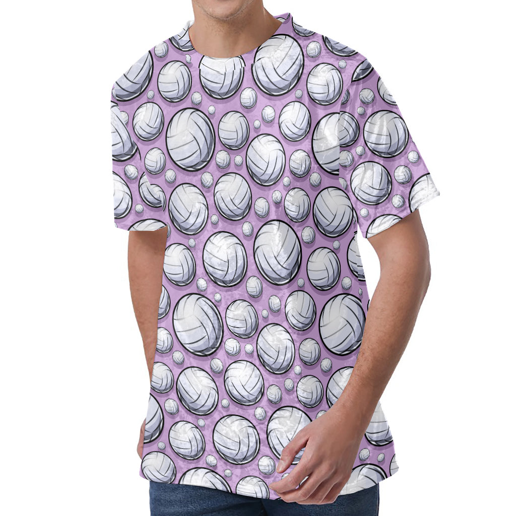 Purple And White Volleyball Print Men's Velvet T-Shirt