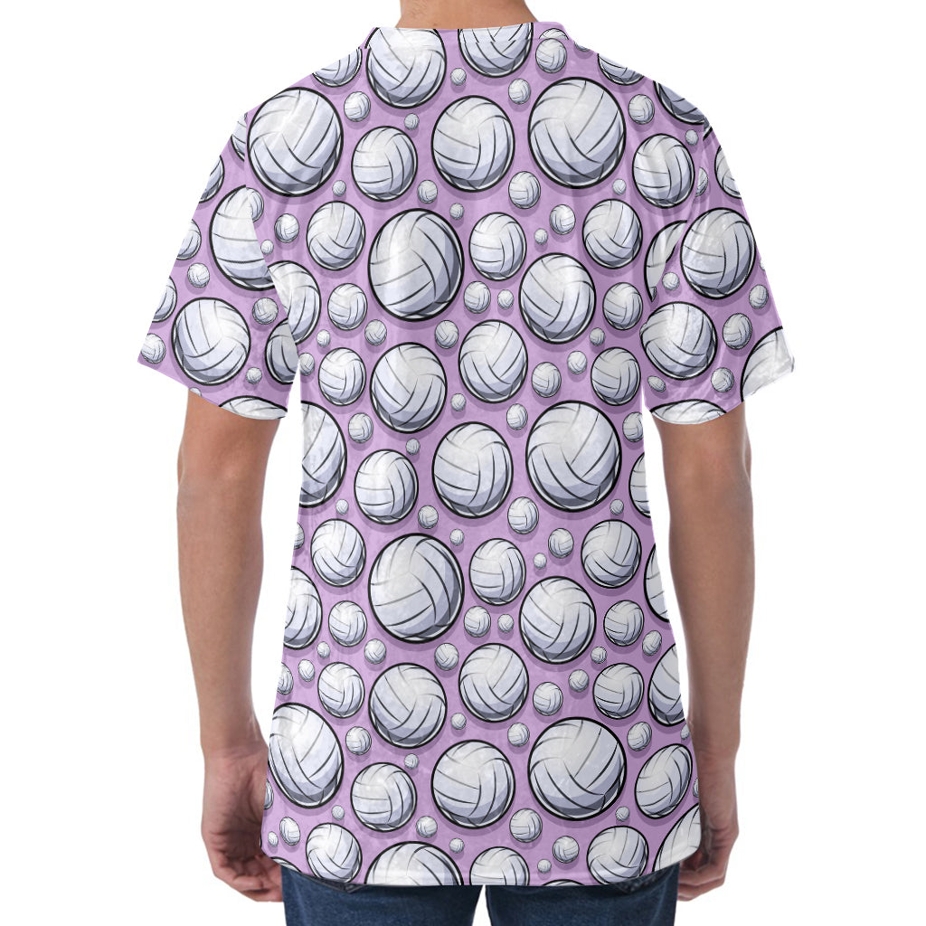Purple And White Volleyball Print Men's Velvet T-Shirt