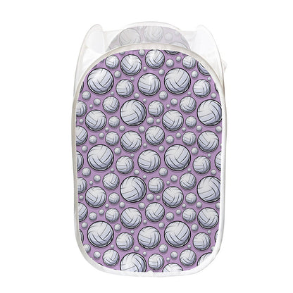 Purple And White Volleyball Print Mesh Laundry Hamper