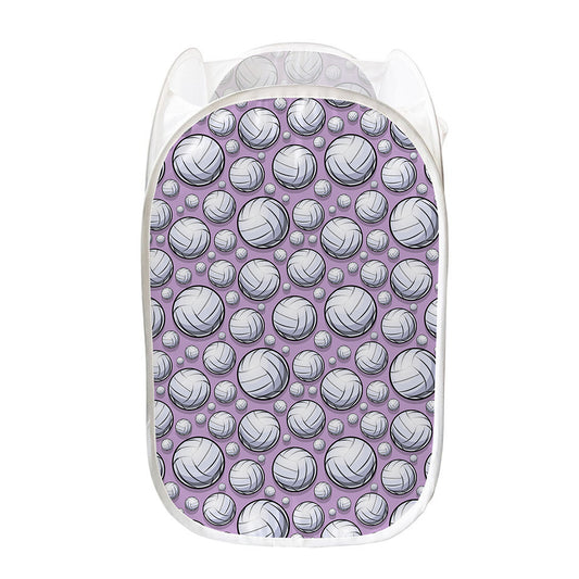 Purple And White Volleyball Print Mesh Laundry Hamper