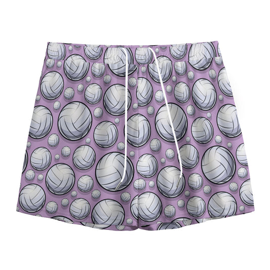 Purple And White Volleyball Print Mesh Shorts
