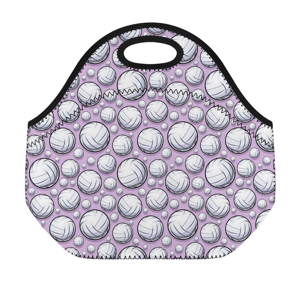 Purple And White Volleyball Print Neoprene Lunch Bag