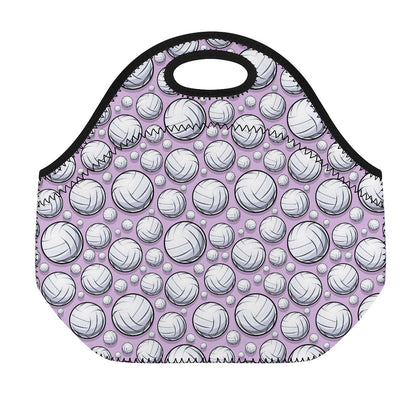 Purple And White Volleyball Print Neoprene Lunch Bag