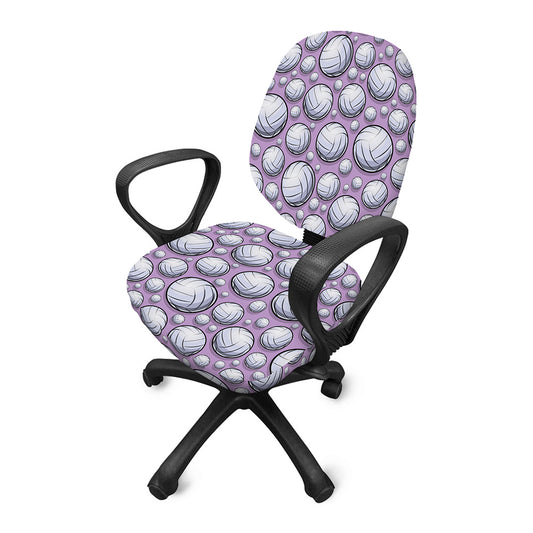 Purple And White Volleyball Print Office Chair Cover