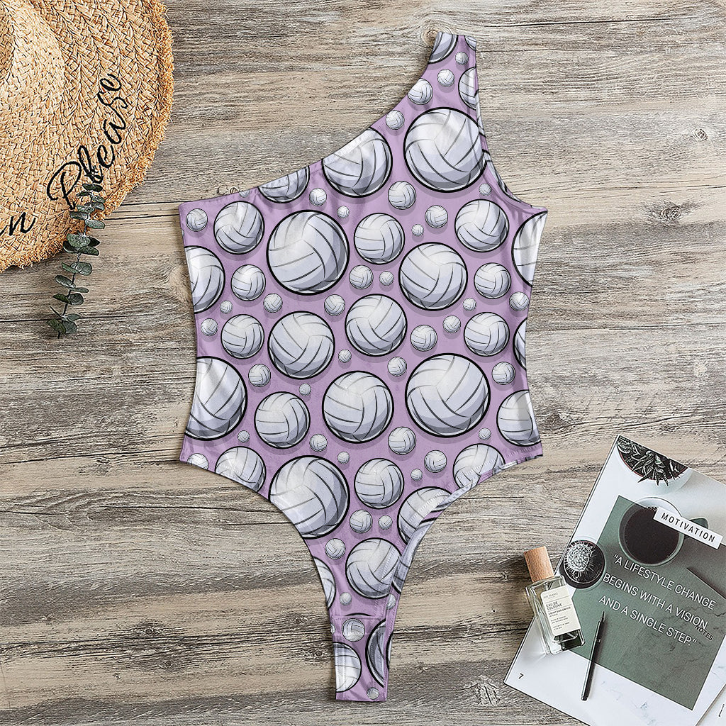 Purple And White Volleyball Print One Shoulder Bodysuit