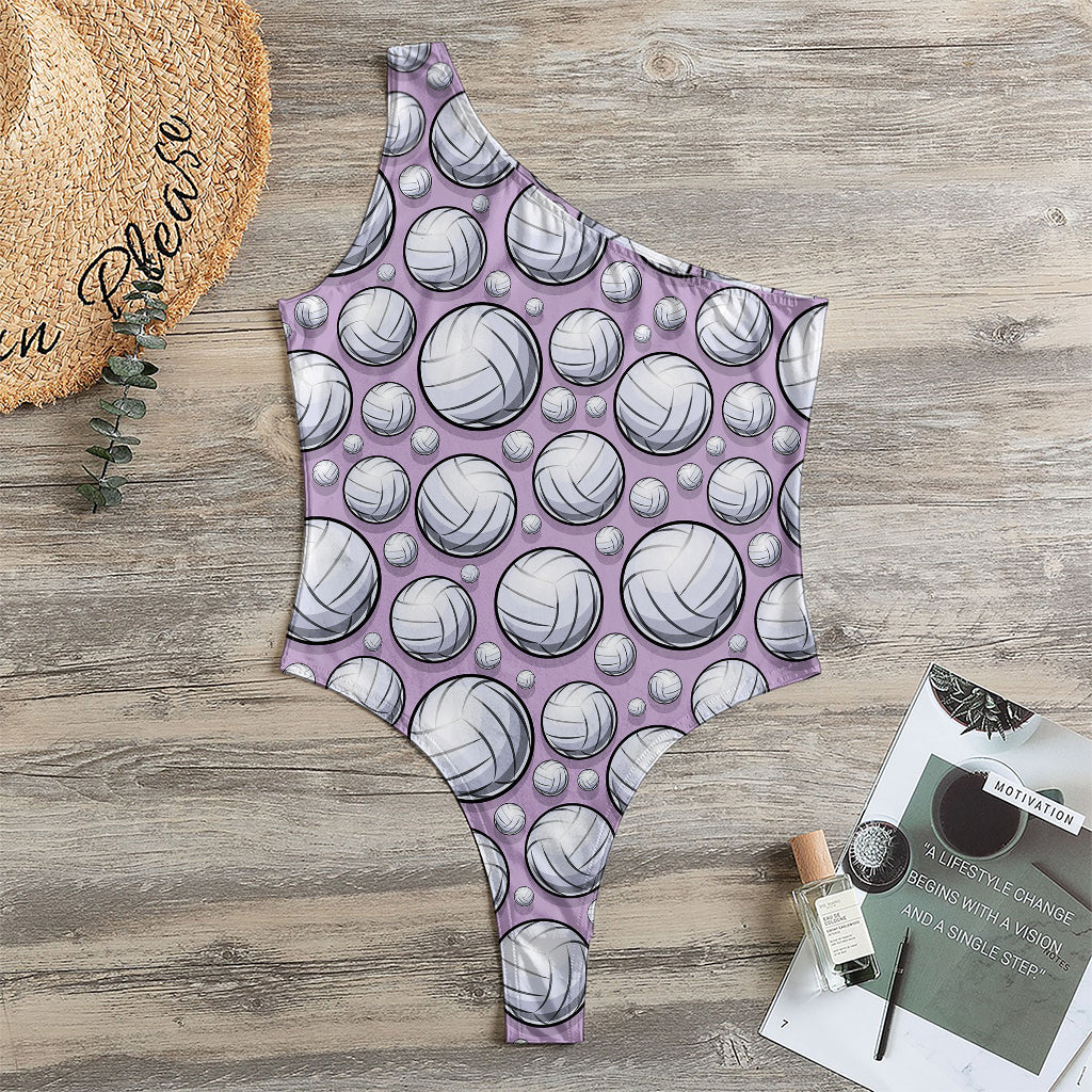 Purple And White Volleyball Print One Shoulder Bodysuit