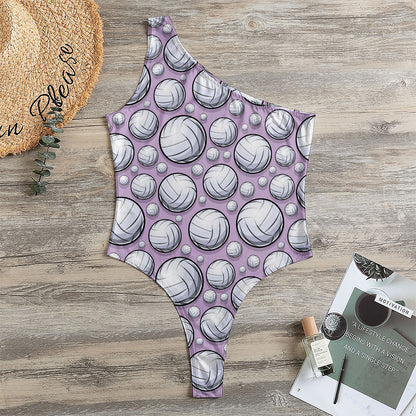 Purple And White Volleyball Print One Shoulder Bodysuit