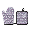 Purple And White Volleyball Print Oven Mitt And Pot Holder Set