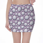 Purple And White Volleyball Print Pencil Mini Skirt