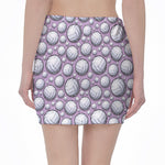 Purple And White Volleyball Print Pencil Mini Skirt