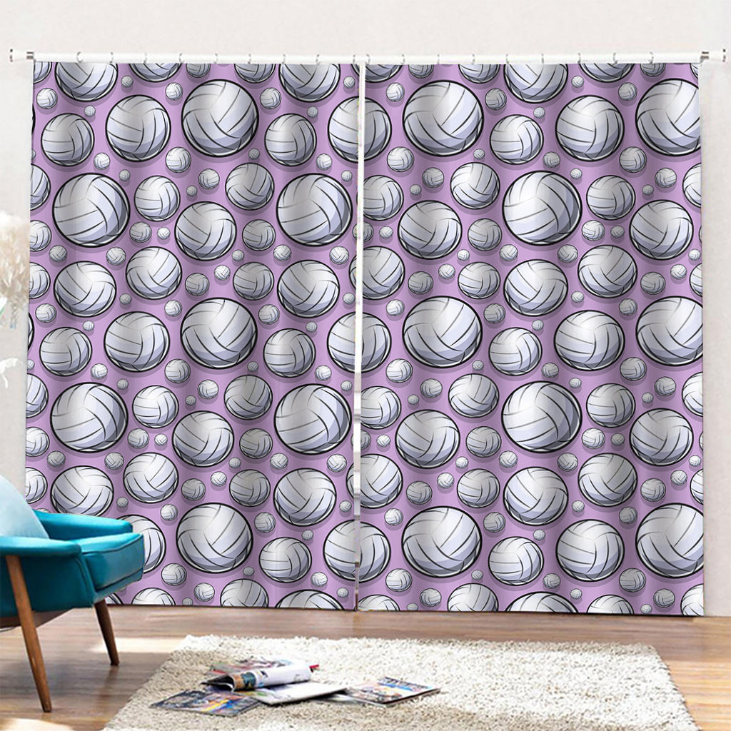 Purple And White Volleyball Print Pencil Pleat Curtains