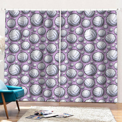 Purple And White Volleyball Print Pencil Pleat Curtains