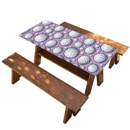 Purple And White Volleyball Print Picnic Table Cover