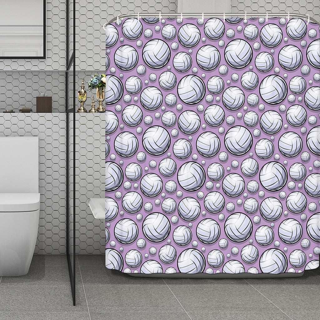 Purple And White Volleyball Print Polyester Shower Curtain