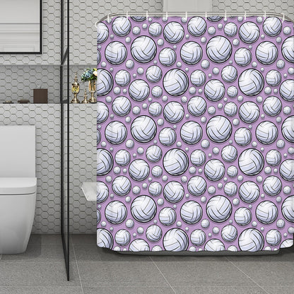 Purple And White Volleyball Print Polyester Shower Curtain