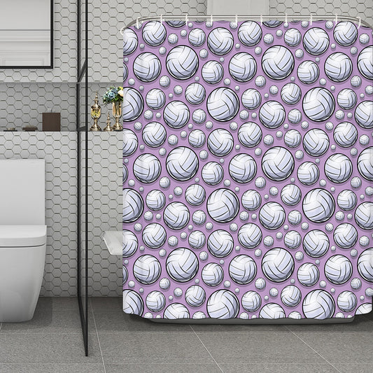 Purple And White Volleyball Print Polyester Shower Curtain