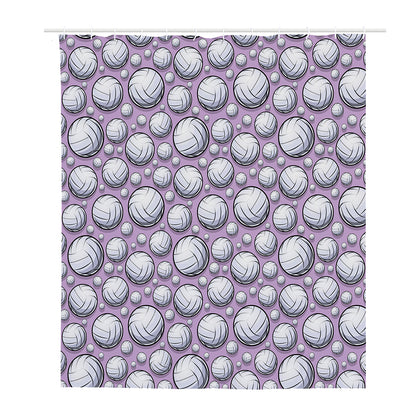 Purple And White Volleyball Print Polyester Shower Curtain