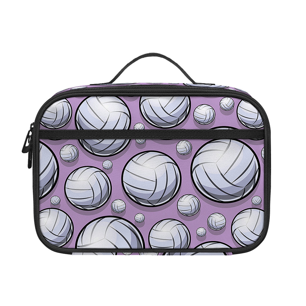Purple And White Volleyball Print Portable Lunch Bag