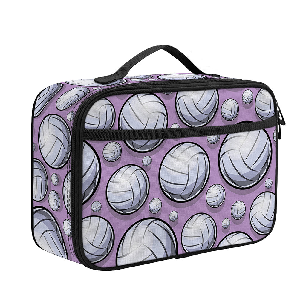 Purple And White Volleyball Print Portable Lunch Bag