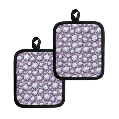 Purple And White Volleyball Print Pot Holders