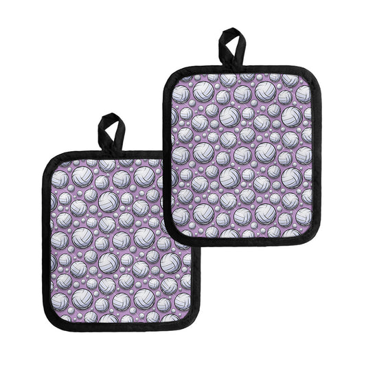Purple And White Volleyball Print Pot Holders