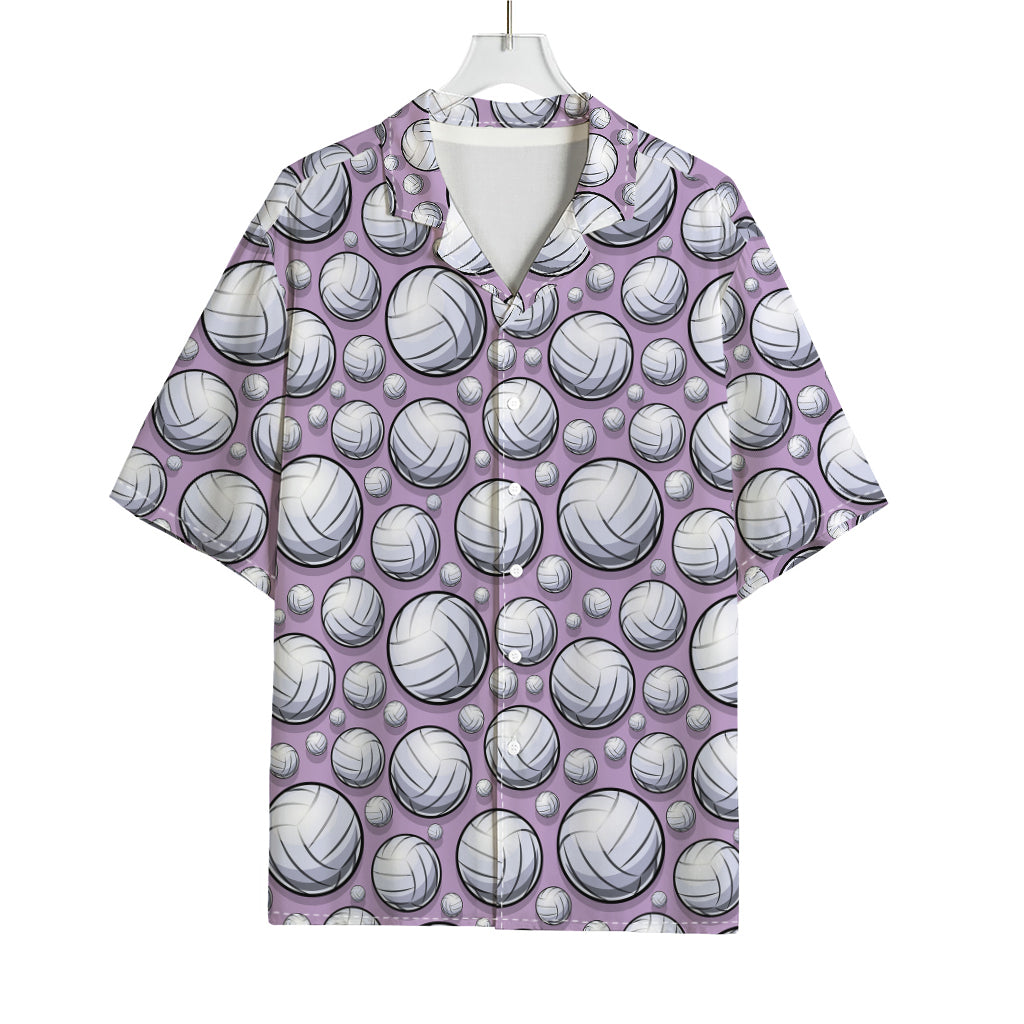 Purple And White Volleyball Print Rayon Hawaiian Shirt