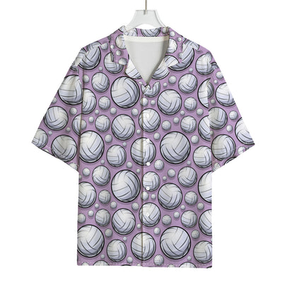 Purple And White Volleyball Print Rayon Hawaiian Shirt