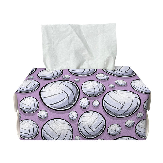 Purple And White Volleyball Print Rectangle Tissue Box Cover