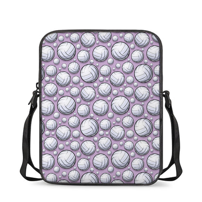 Purple And White Volleyball Print Rectangular Crossbody Bag