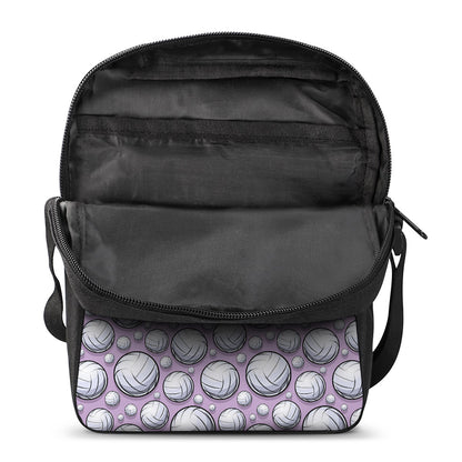 Purple And White Volleyball Print Rectangular Crossbody Bag