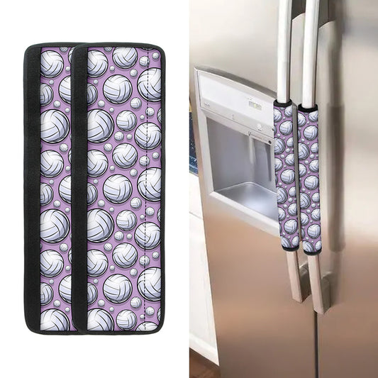 Purple And White Volleyball Print Refrigerator Handle Covers