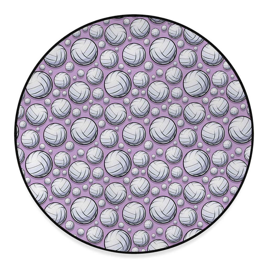 Purple And White Volleyball Print Round Floor Mat