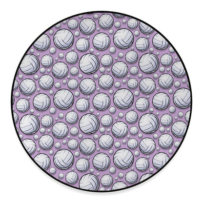 Purple And White Volleyball Print Round Floor Mat