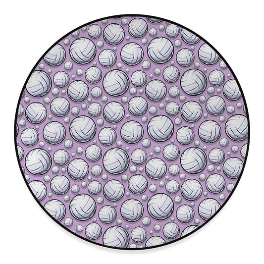 Purple And White Volleyball Print Round Floor Mat