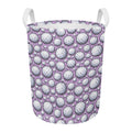 Purple And White Volleyball Print Round Laundry Basket