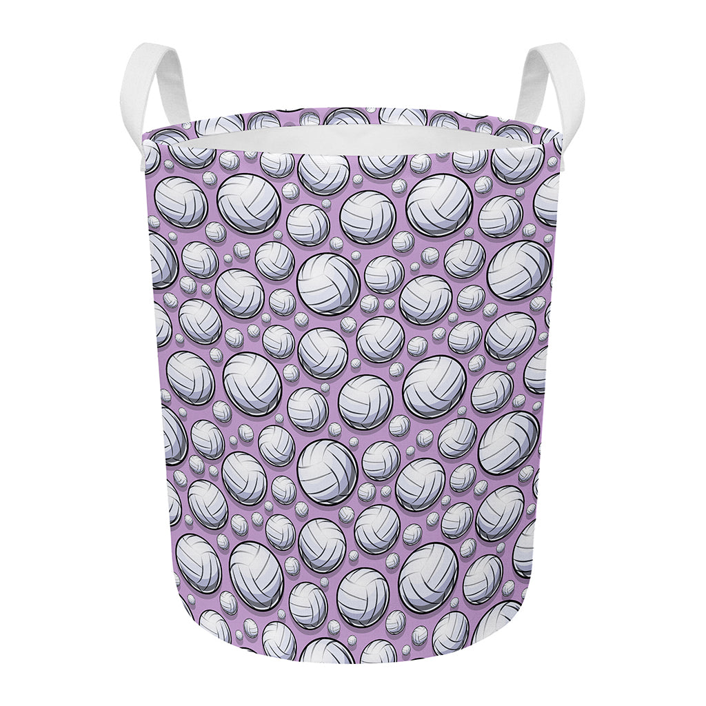 Purple And White Volleyball Print Round Laundry Basket