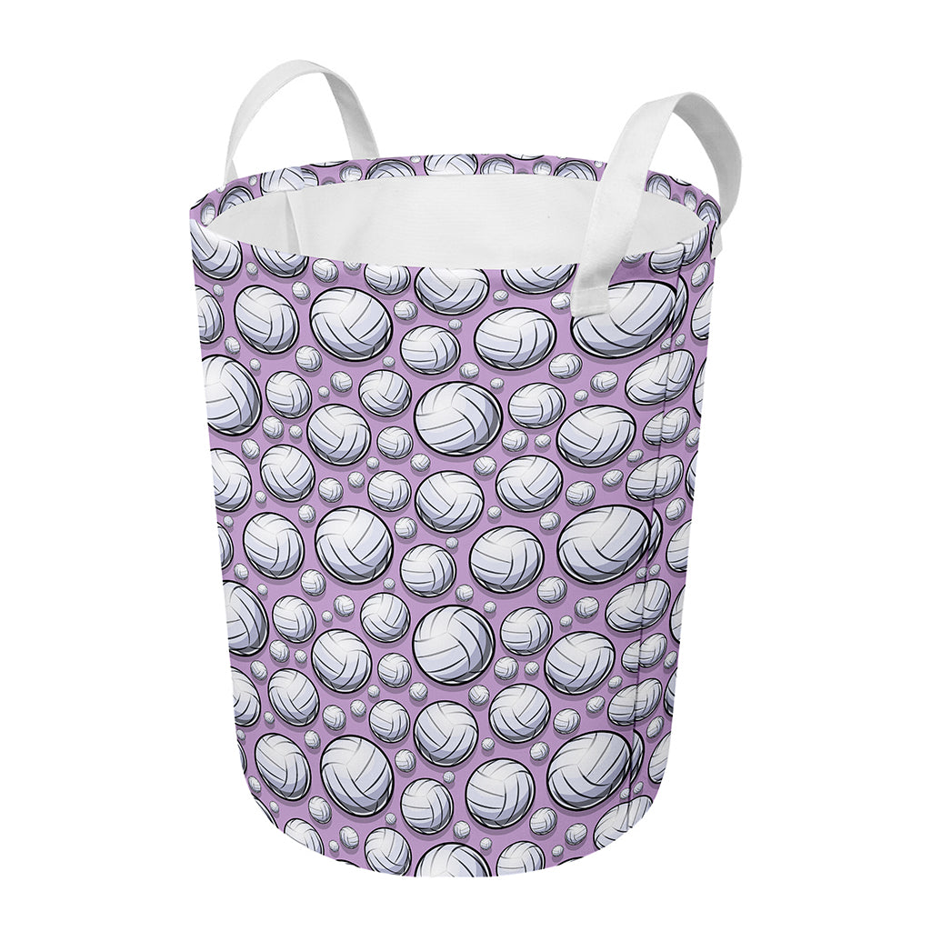 Purple And White Volleyball Print Round Laundry Basket