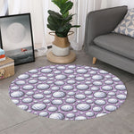 Purple And White Volleyball Print Round Rug