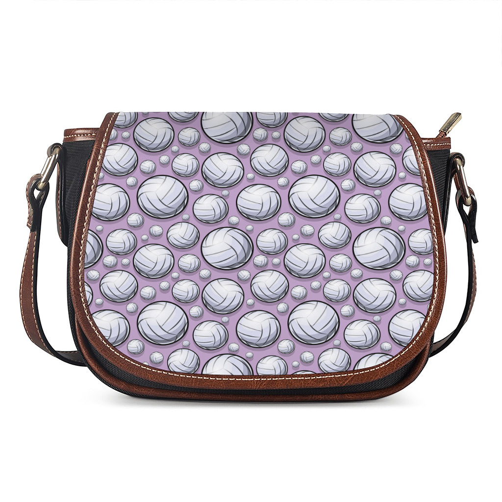 Purple And White Volleyball Print Saddle Bag
