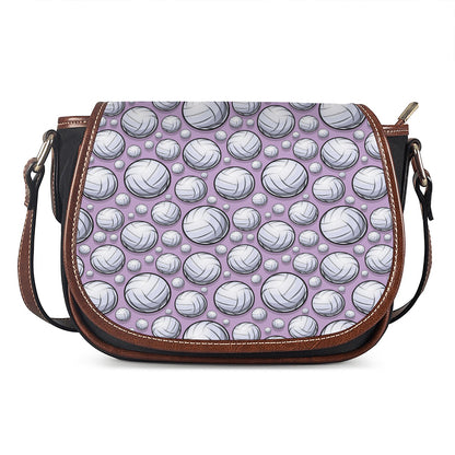 Purple And White Volleyball Print Saddle Bag