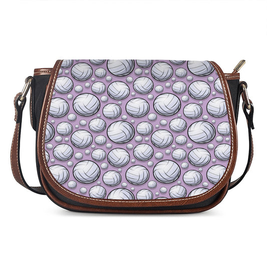 Purple And White Volleyball Print Saddle Bag