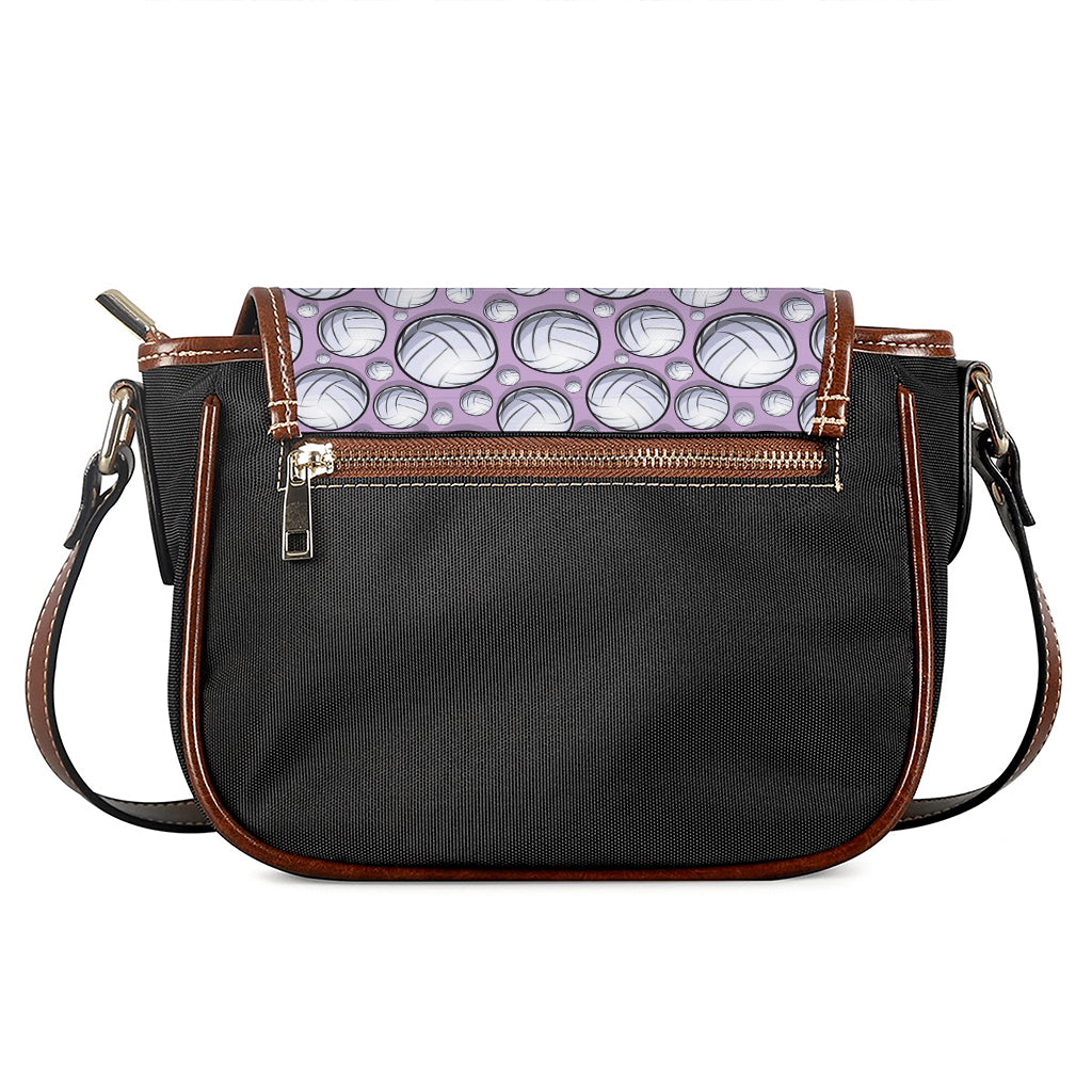 Purple And White Volleyball Print Saddle Bag